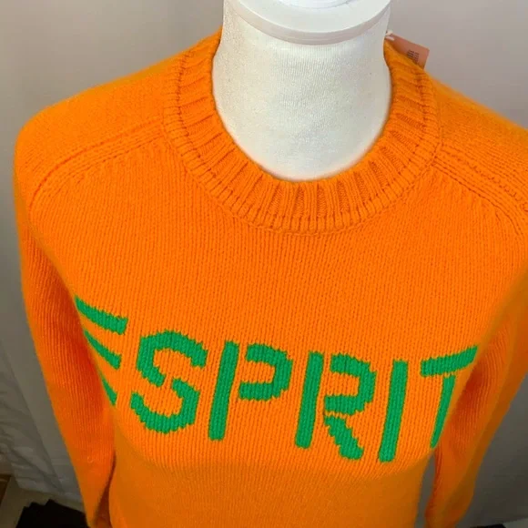 Esprit Orange Crew Neck Pullover Sweater- NWT - Picture 3 of 14